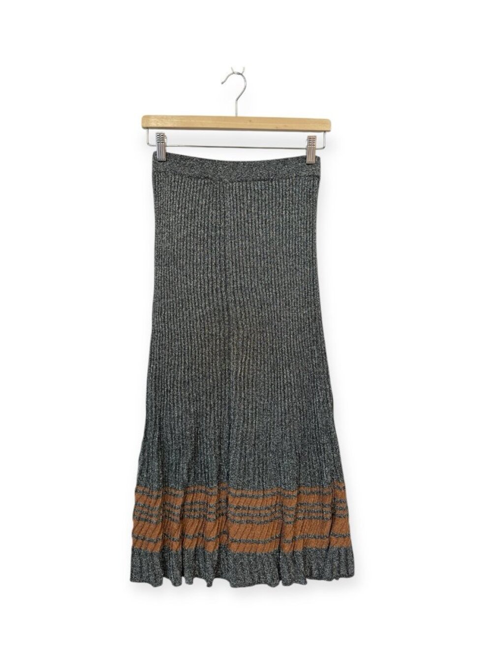 Sandro Paris Metallic Striped Sloane Maxi Skirt Size 1 US Size SMALL Gray Silver